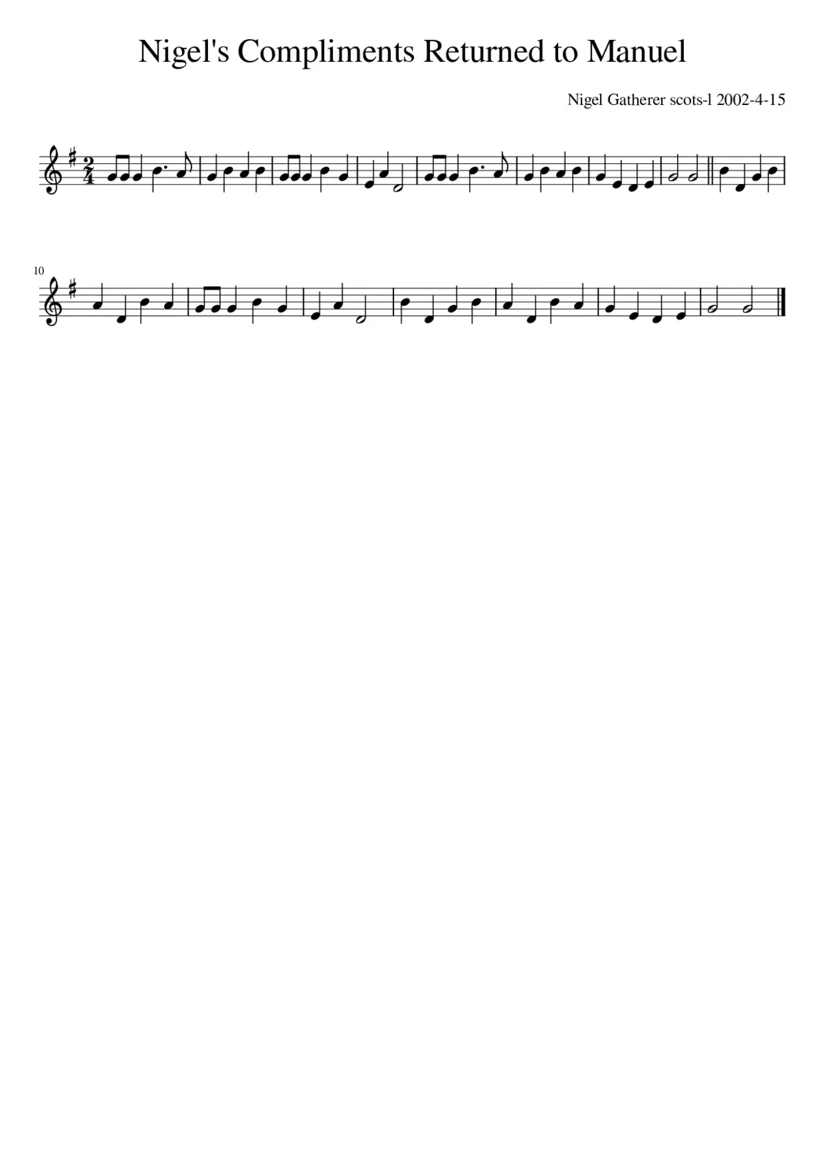 Nigel's Compliments Returned to Manuel - Page 1