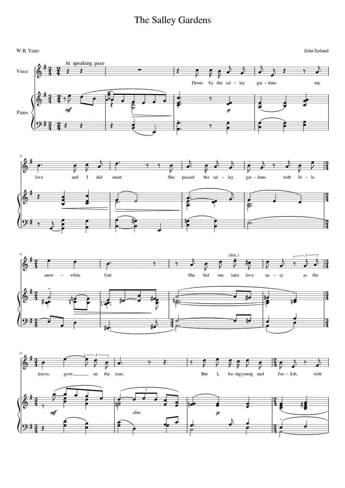 The Salley Gardens John Ireland - Page 1