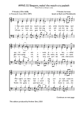 Sleepers, wake! the watch-cry pealeth