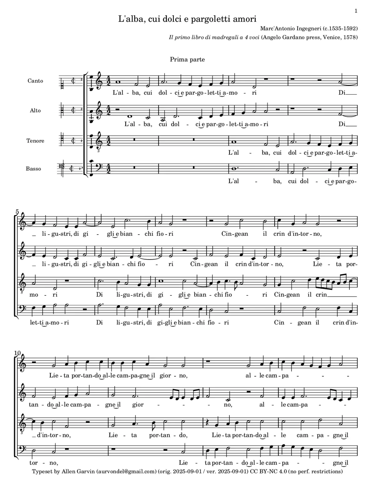 L'alba, cui dolci e pargoletti amori - Page 1