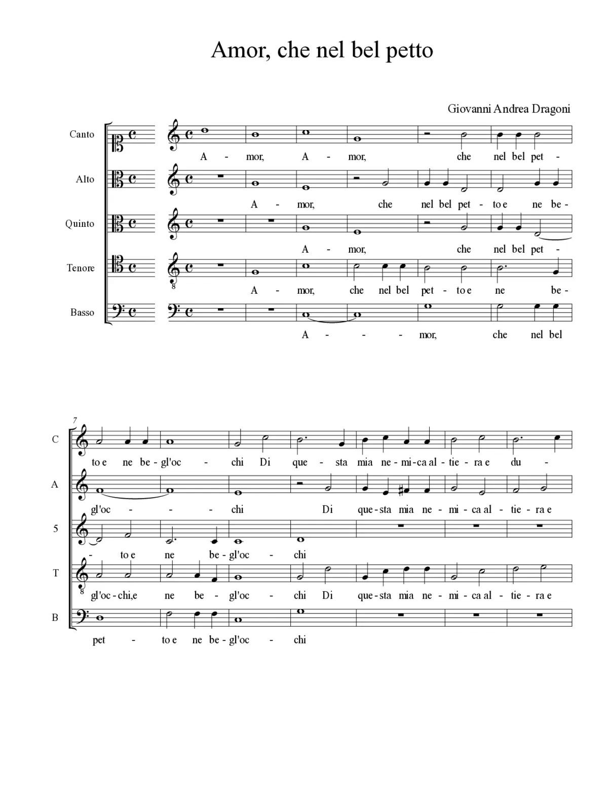 Amor, che nel bel petto - Page 1