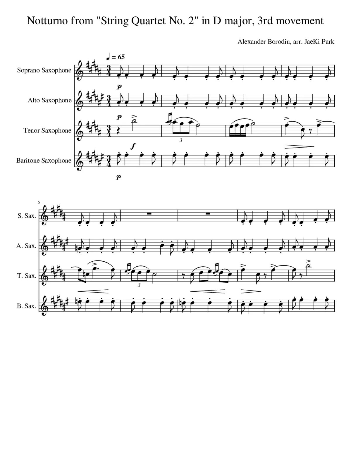 Notturno from String Quartet No 2 in D major 3rd movement - Page 1