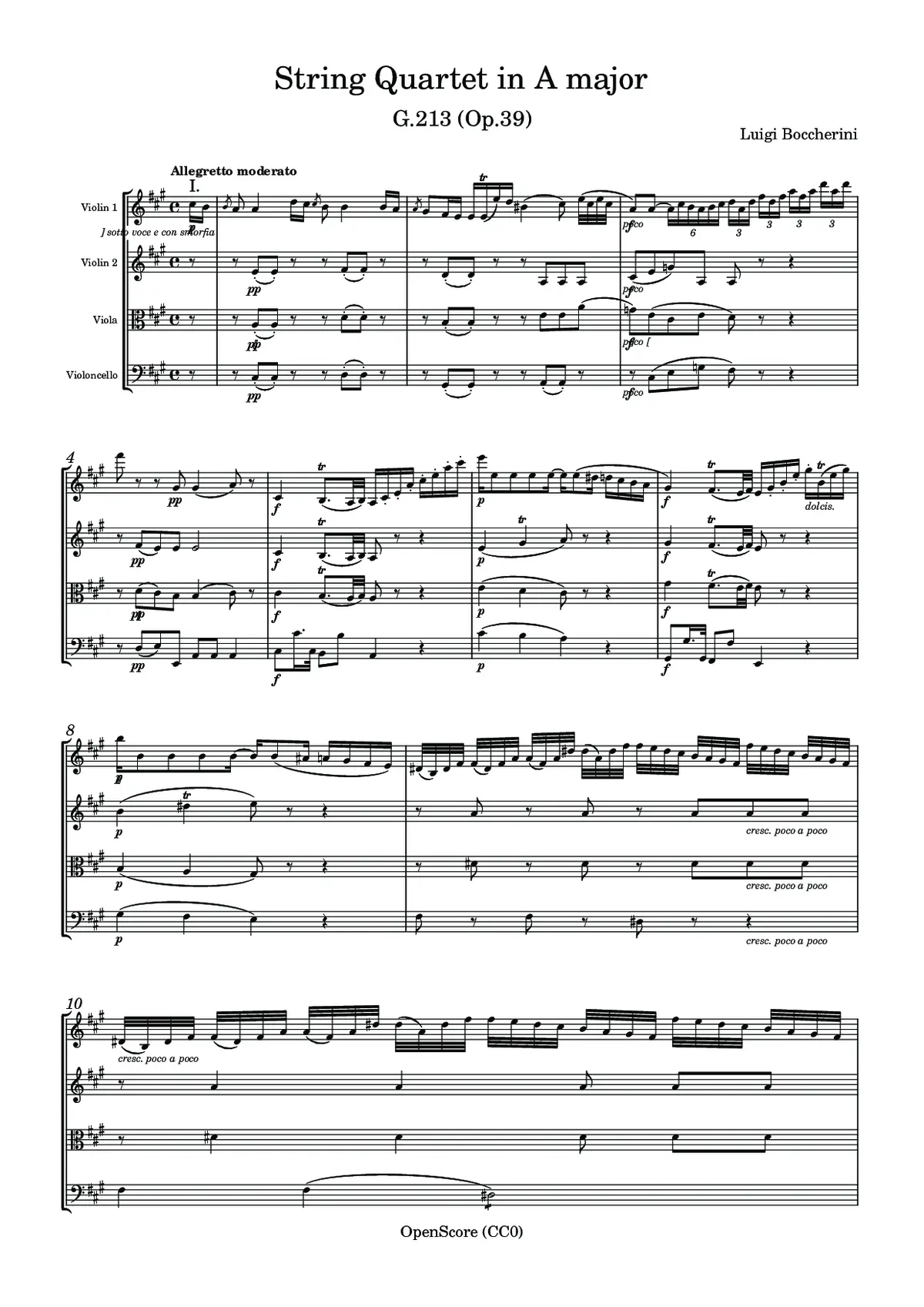 String Quartet in A major, G.213 (Op.39) - Page 1
