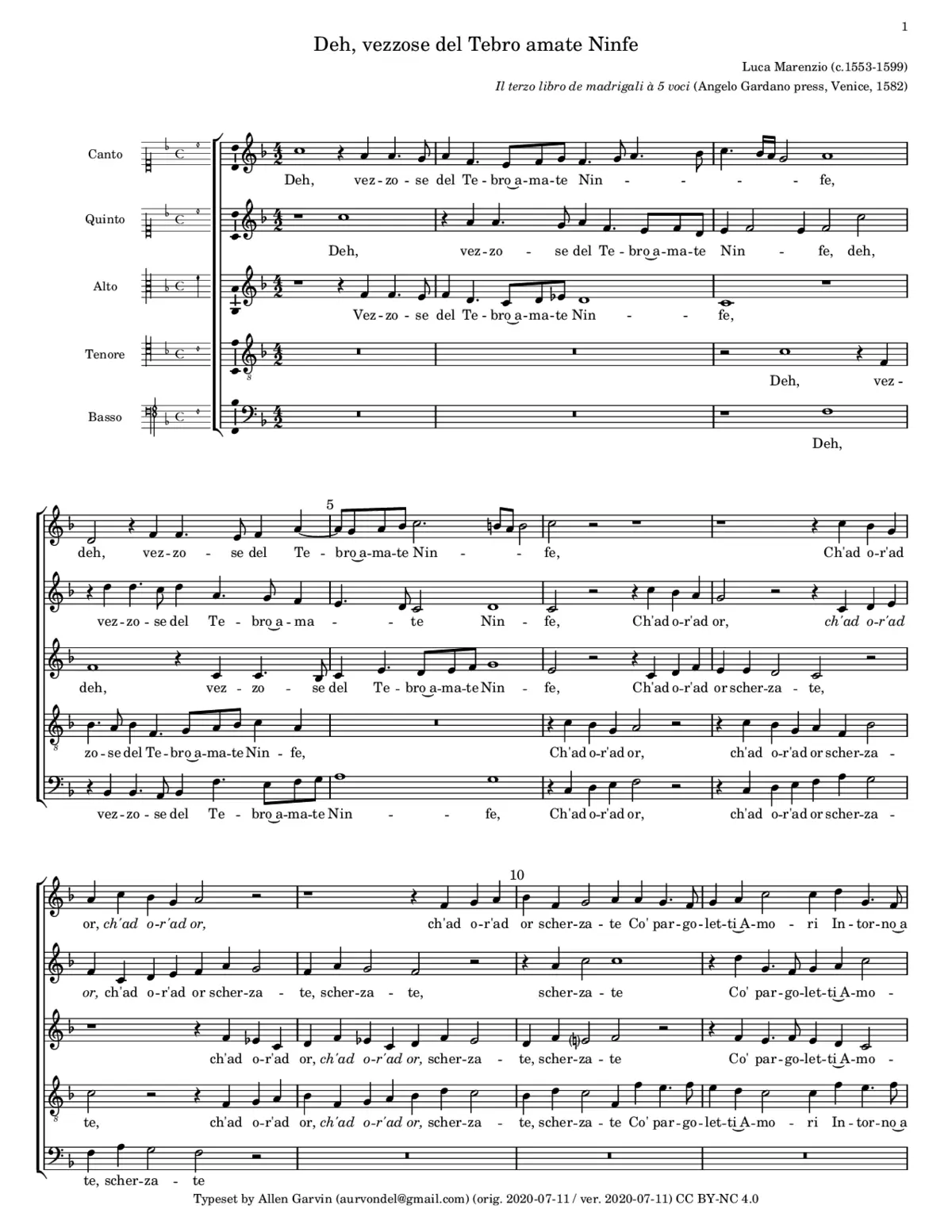 Deh vezzose del Tebro amate Ninfe - Page 1