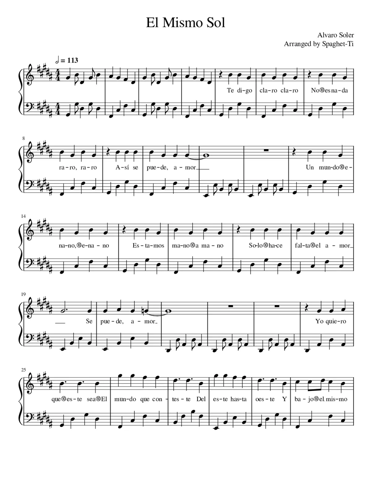 El Mismo Sol - Alvaro Soler - Piano Cover - Page 1