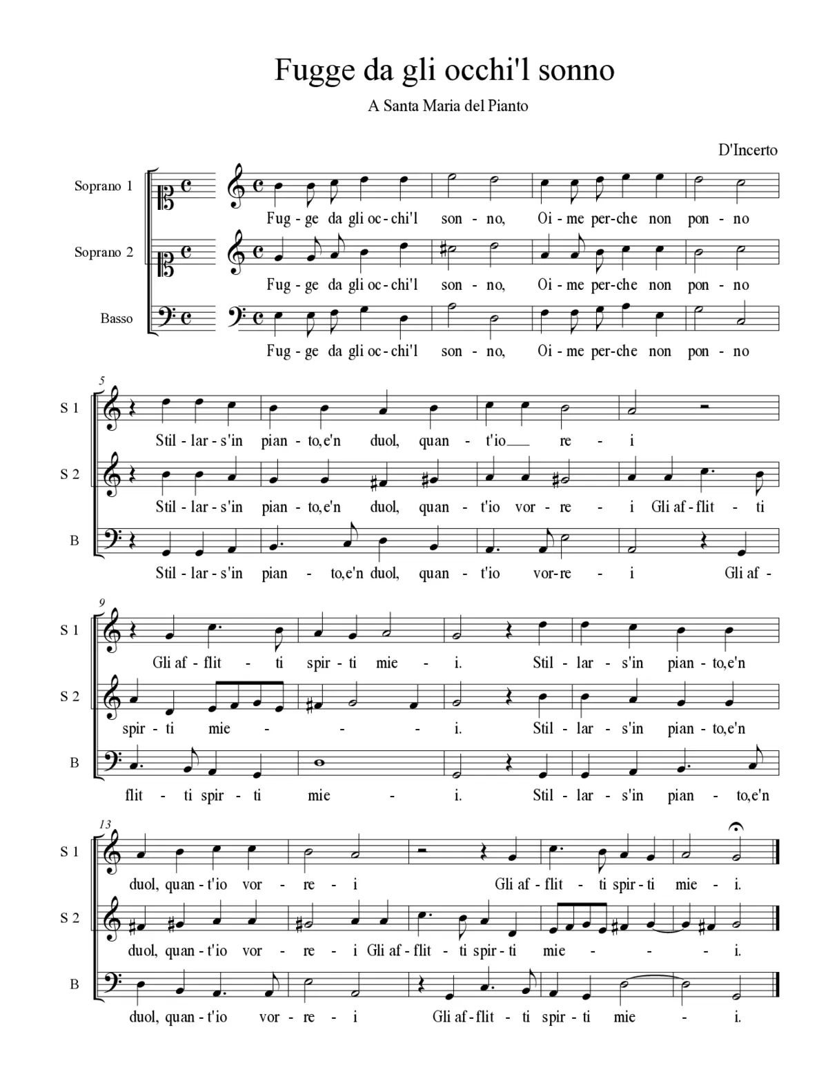 Fugge da gli occhi'l sonno - Page 1