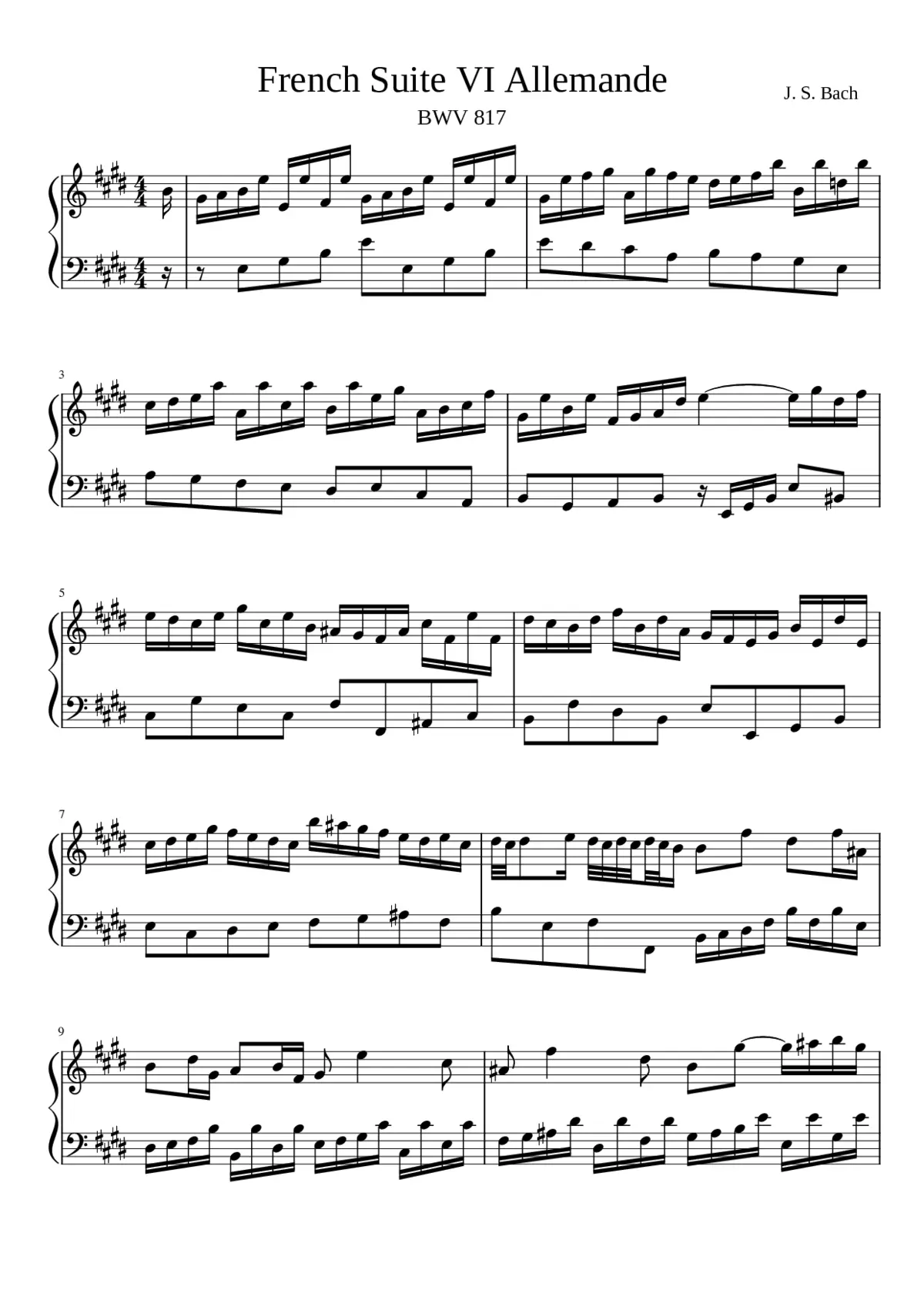 French Suite No.6 in E major BWV 817 - Page 1