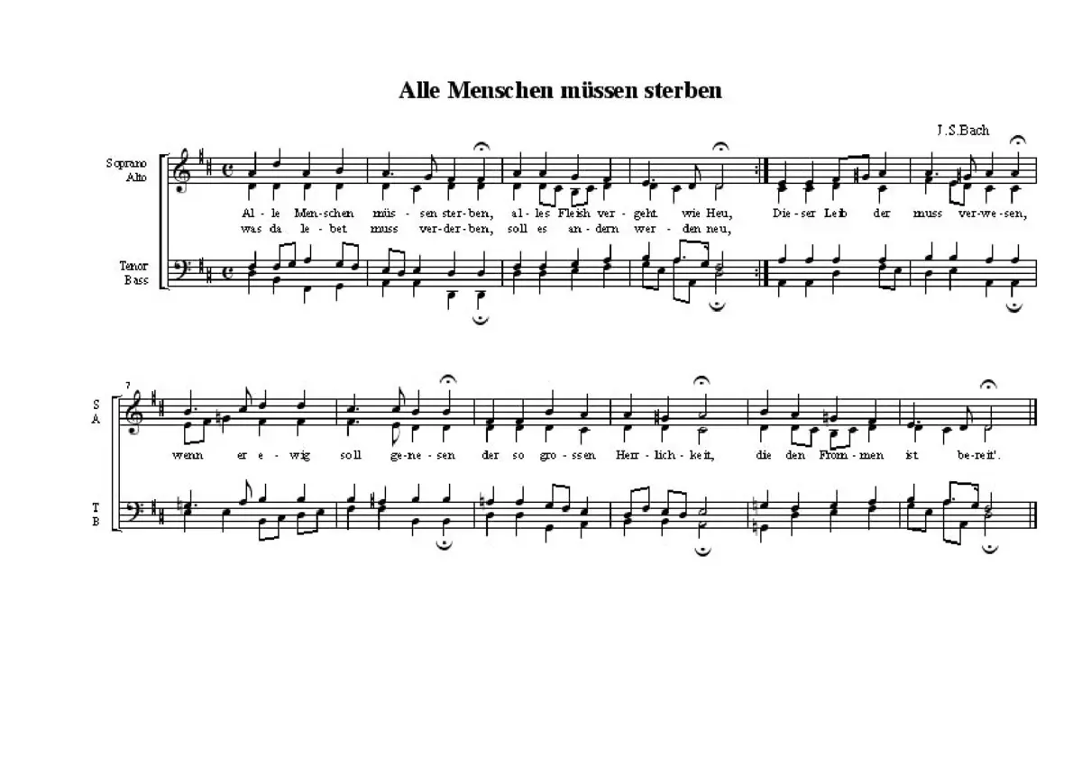 Alle Menschen müssen sterben (Chorale), BWV 262 - Page 1