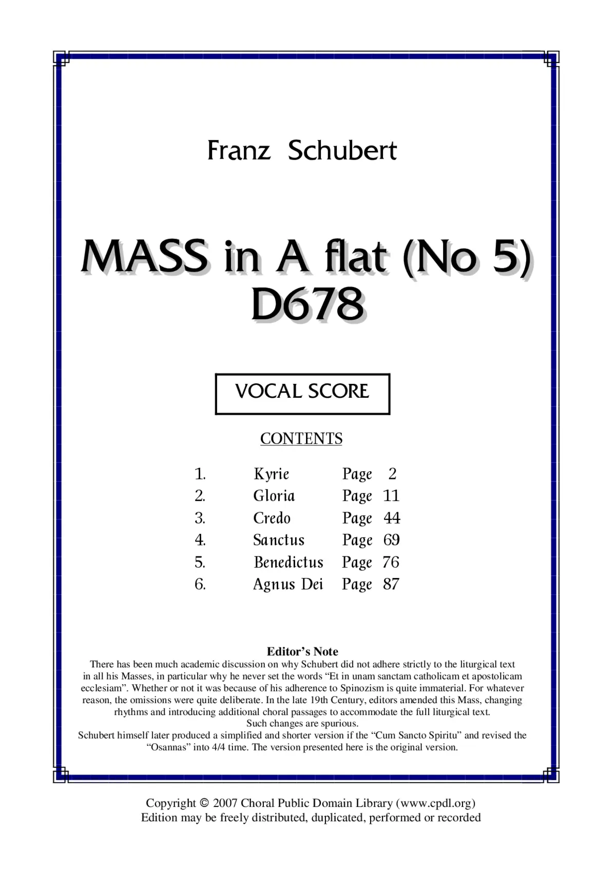 Mass No. 5 in A flat, D678 - Page 1