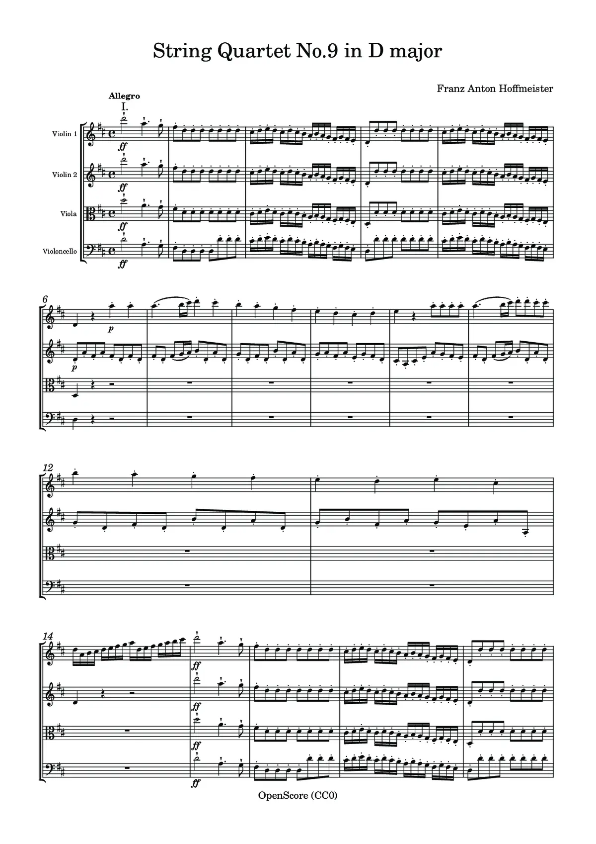 String Quartet No.9 in D major - Page 1