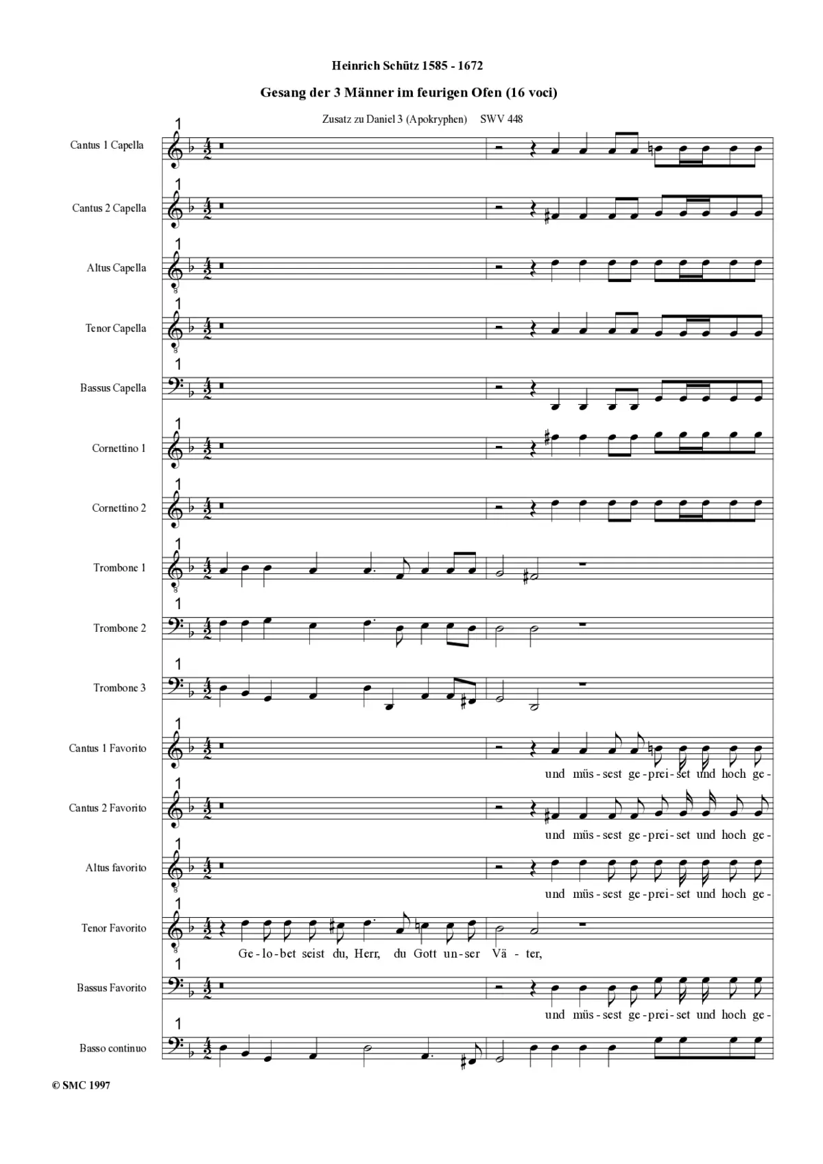 Gesang der drei Männer im feurigen Ofen, SWV 448 - Page 1