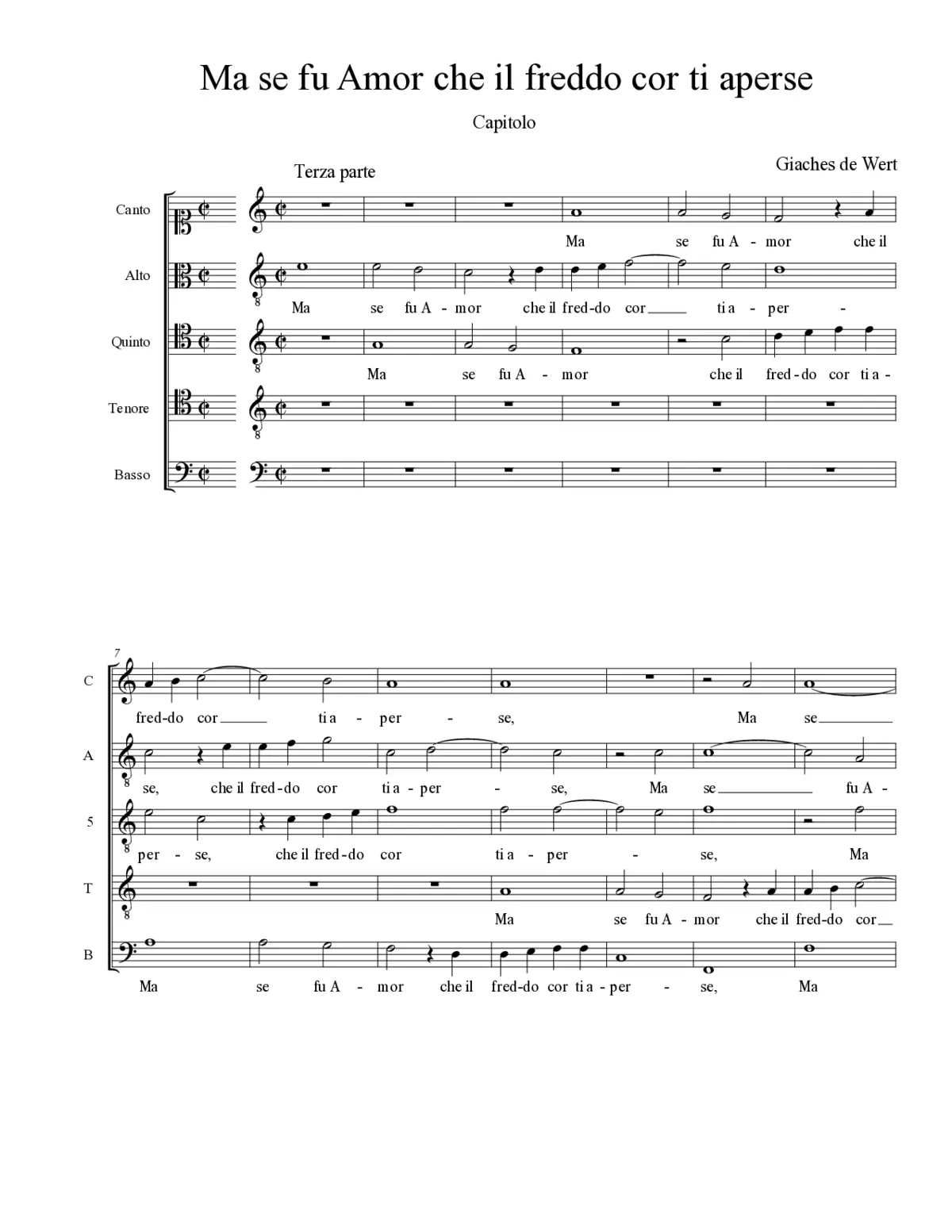 Ma se fu Amor che il freddo cor ti aperse - Page 1