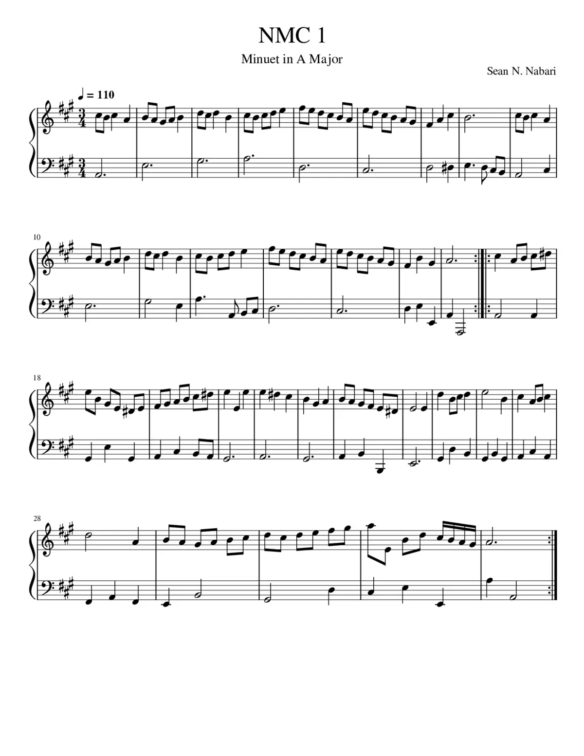 NMC 1 - Minuet in A Major - Page 1