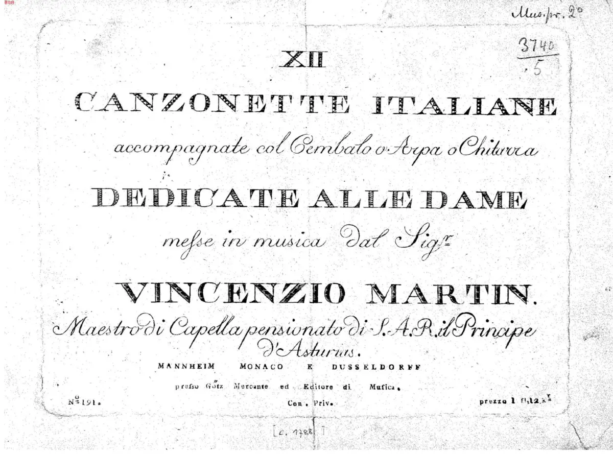 12 Canzonette Italiane accompagnato col cembalo o arpa o chitarra - Page 1