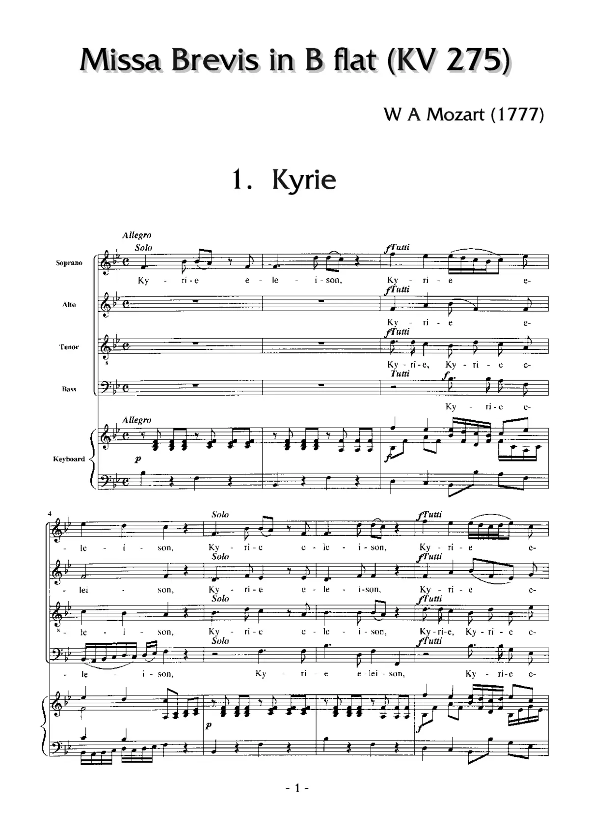 Missa brevis in B flat, KV 275 - Page 1