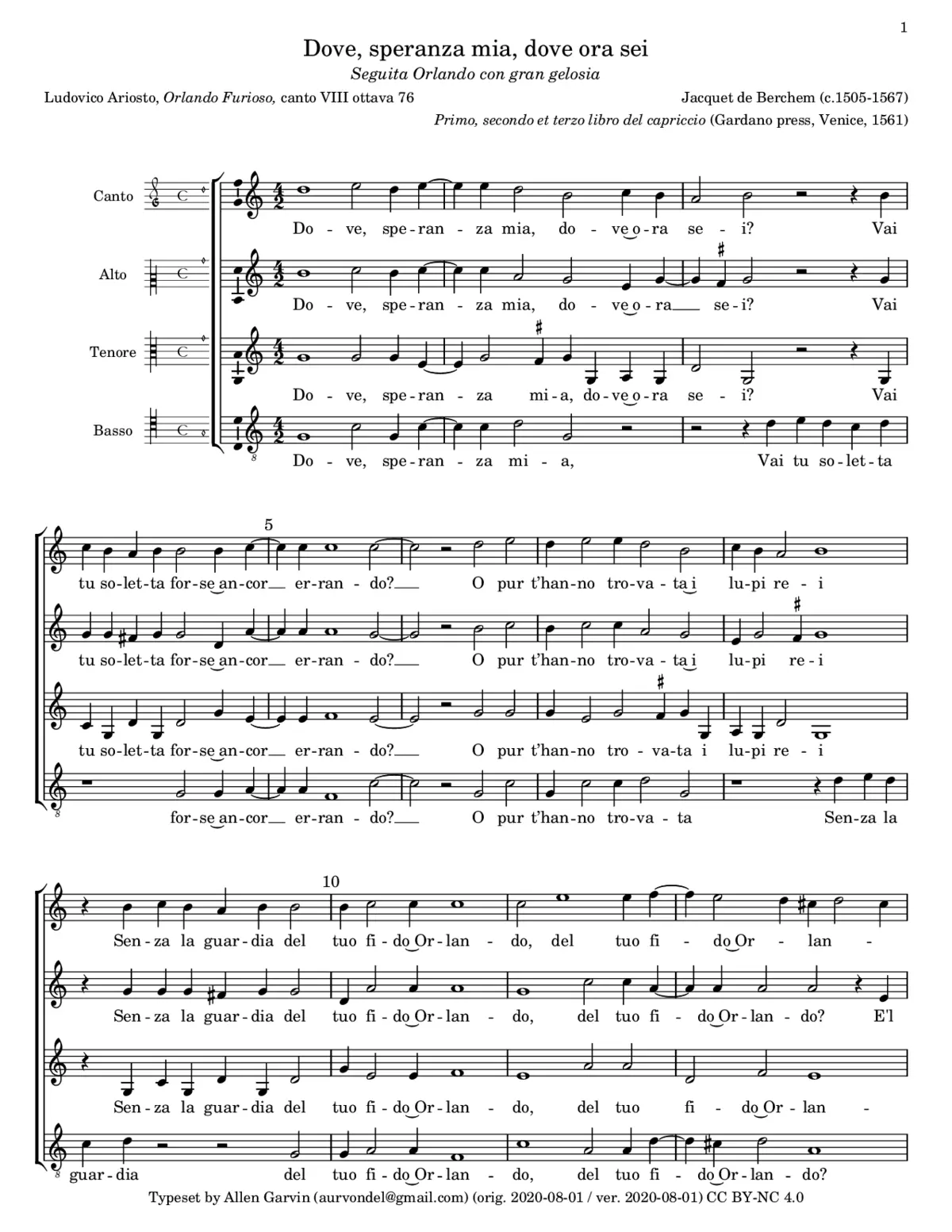 Dove, speranza mia, dove ora sei - Page 1