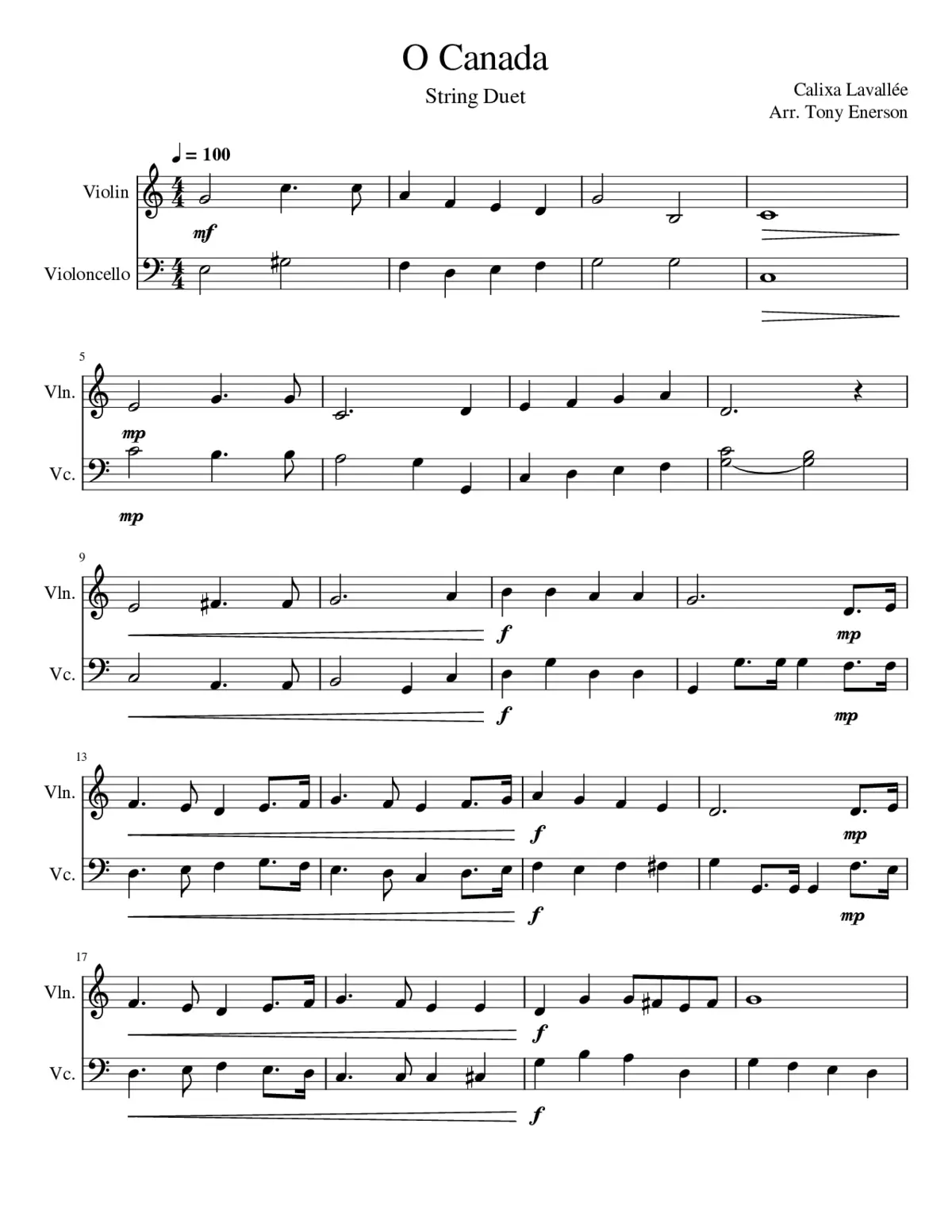 O Canada String Duet - Page 1