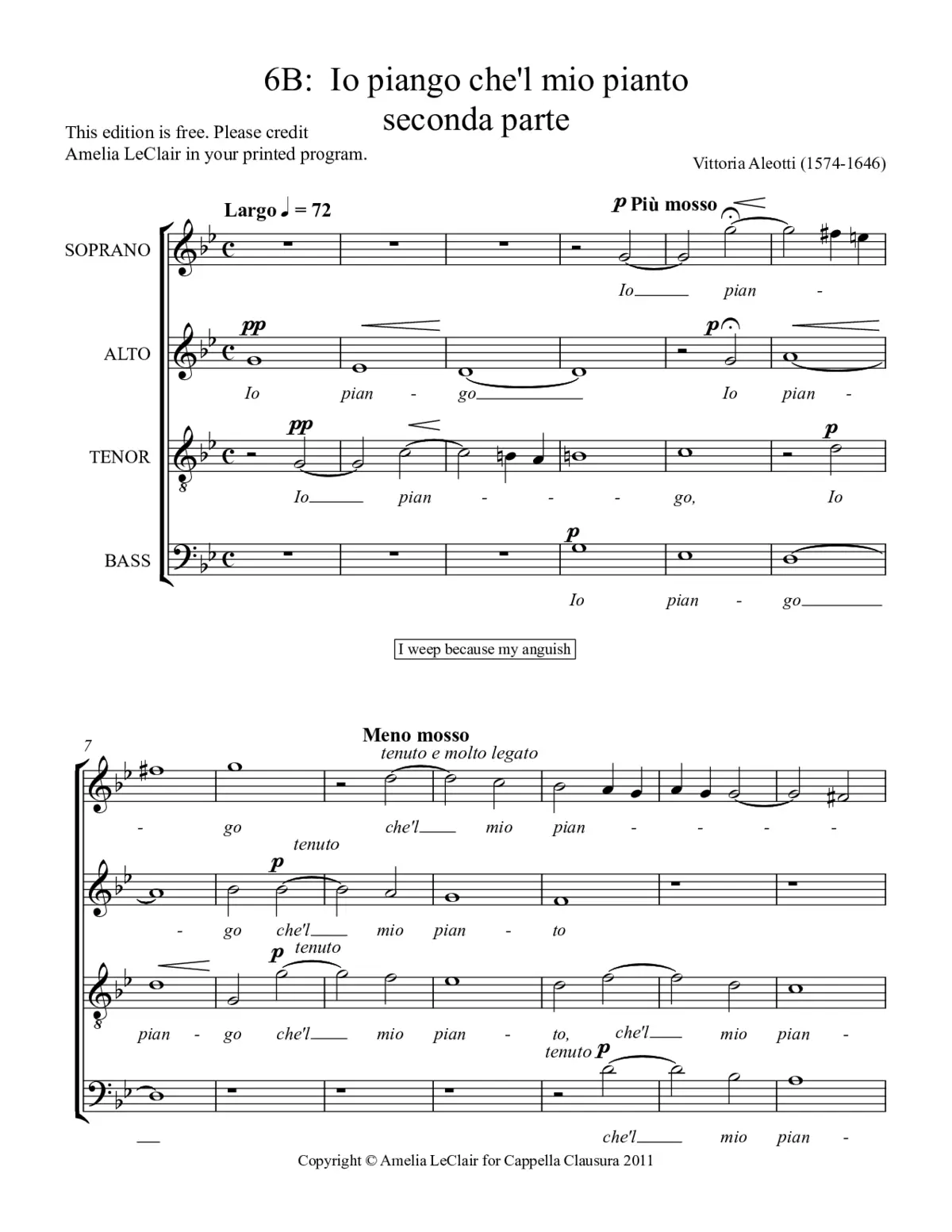 Io piango che'l mio pianto - Page 1