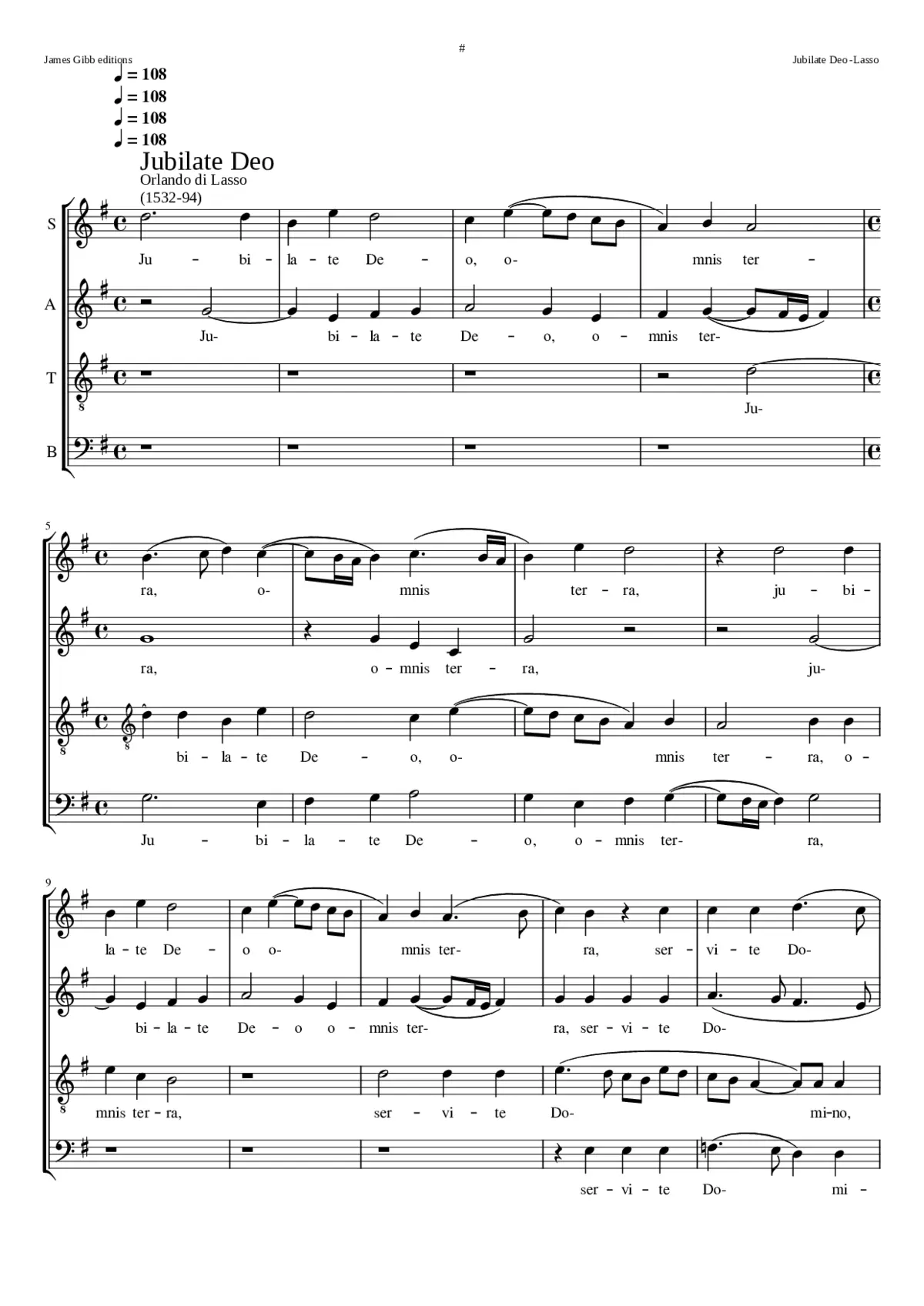 Jubilate Deo a 4 (a 6-part setting appeared in Modulorum modulatorum secundum volumen (Paris 1565)) - Page 1