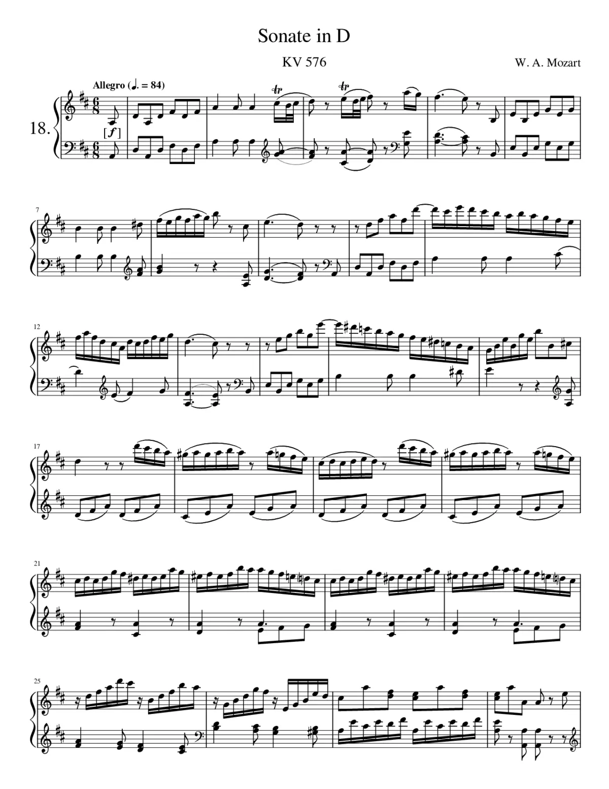 Piano Sonata No.18 in D major K.576 - Page 1