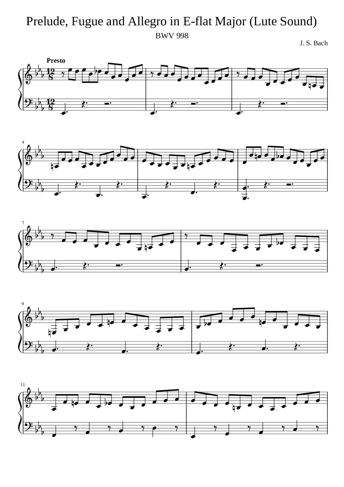 Prelude Fugue and Allegro in E-flat major BWV 998 - Page 1