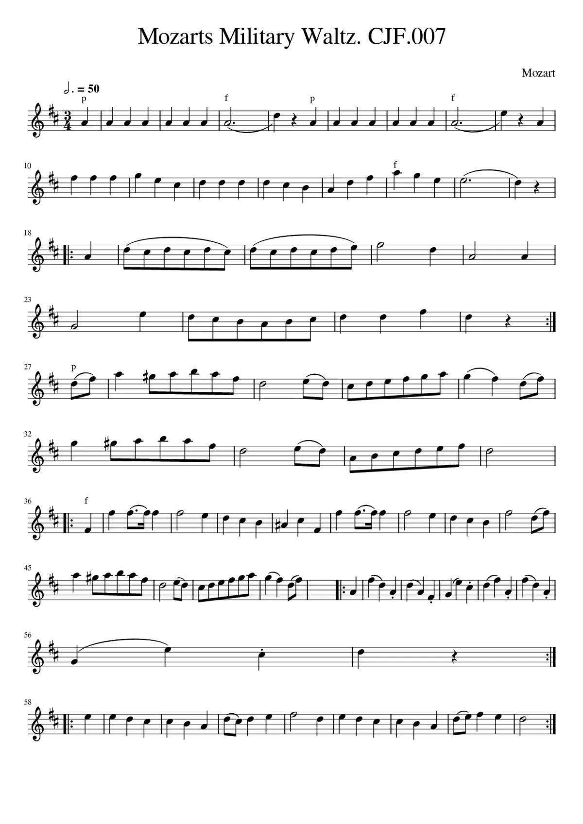 Mozarts Military Waltz. CJF.007 - Page 1