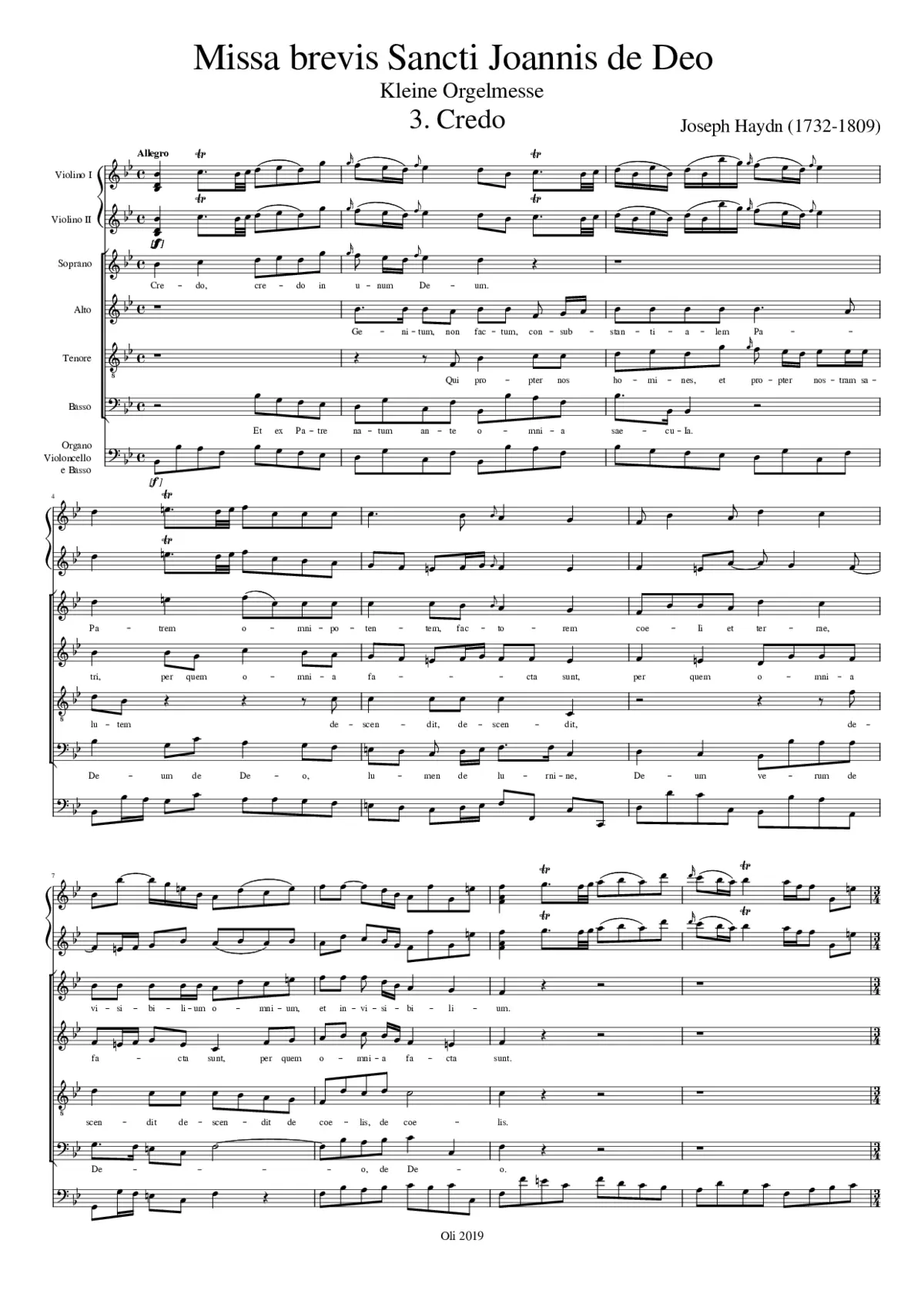 Kleine Orgelmesse or Missa brevis Sancti Joannis de Deo Mass No. 7 in Bb Major - Page 1