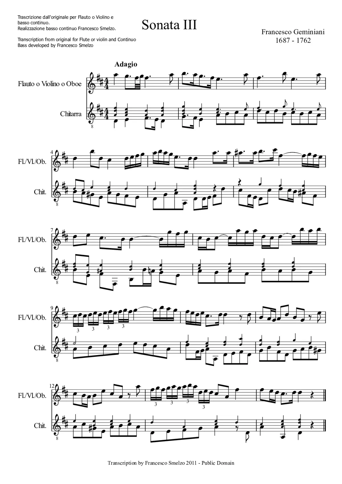 3 Solos containing 12 easy Movements for the German Flute or Violin and a Thorough Bass, expressly Composed for the use of Young Performers - Page 1