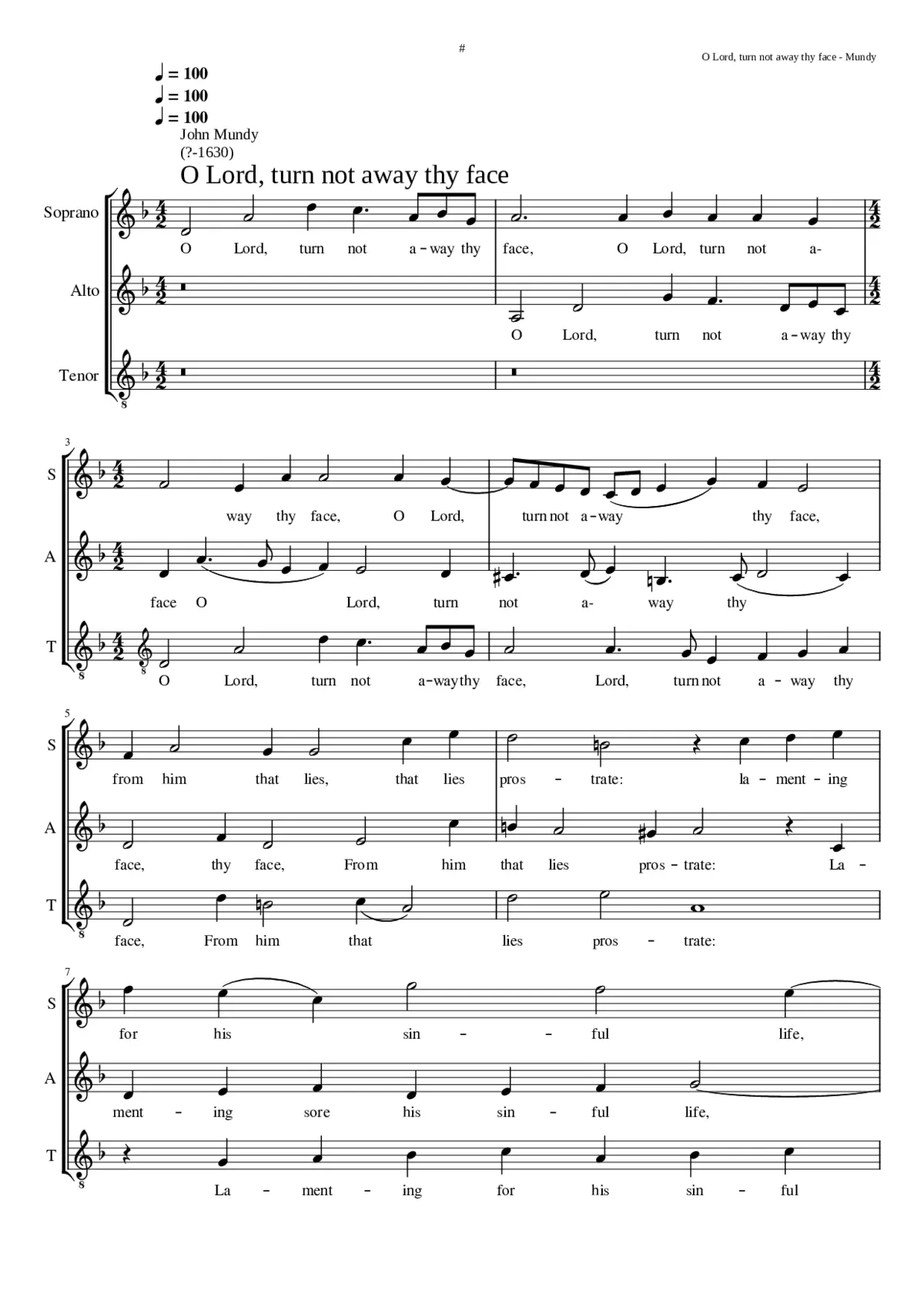 O Lord turn not away thy face - Page 1