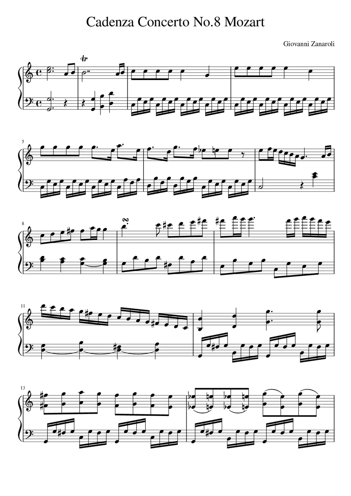 Cadenza I Movement Concerto No.8 Mozart by Giovanni Zanaroli - Page 1