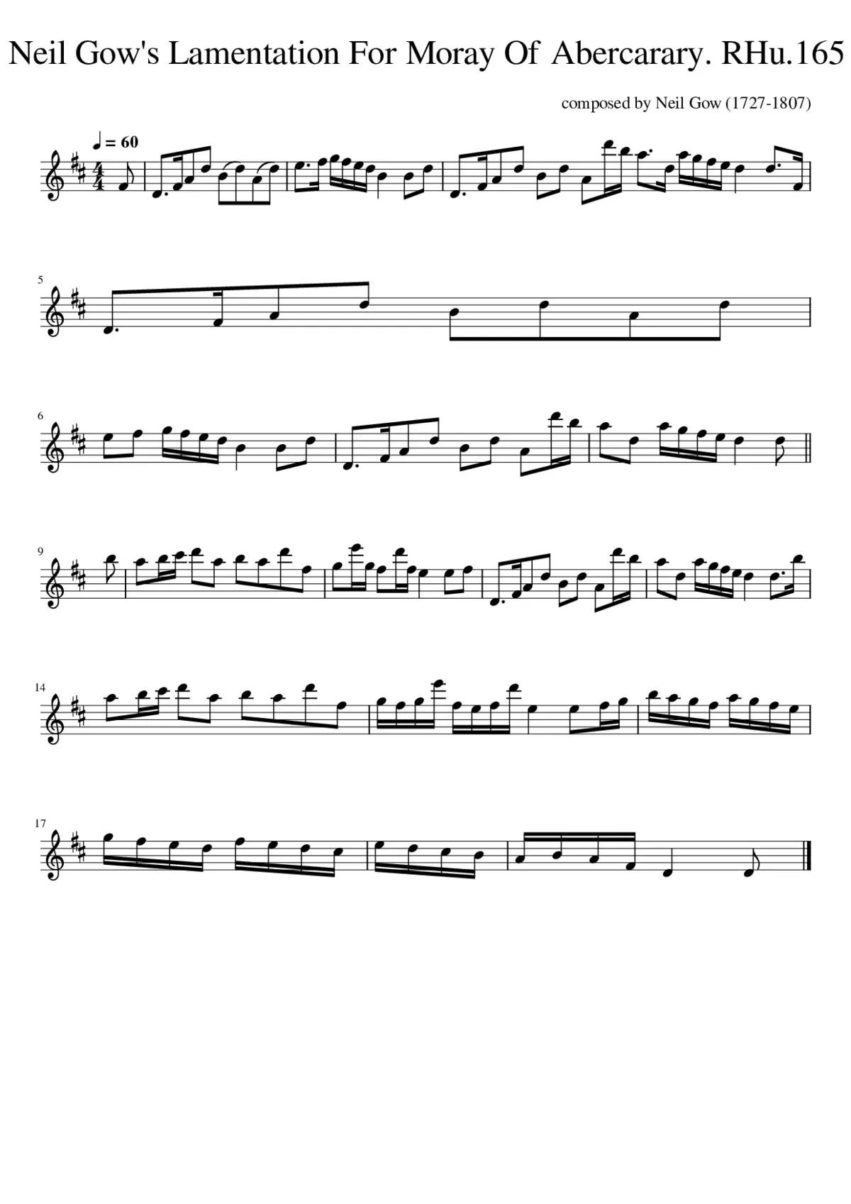 Neil Gow's Lamentation For Moray Of Abercarary. RHu.165 - Page 1