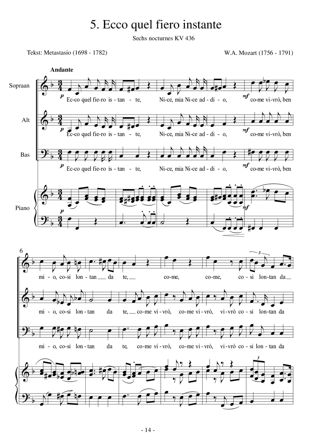 Ecco quel fiero istante / Naht nun die Abschiedsstunde, KV 436 - Page 1