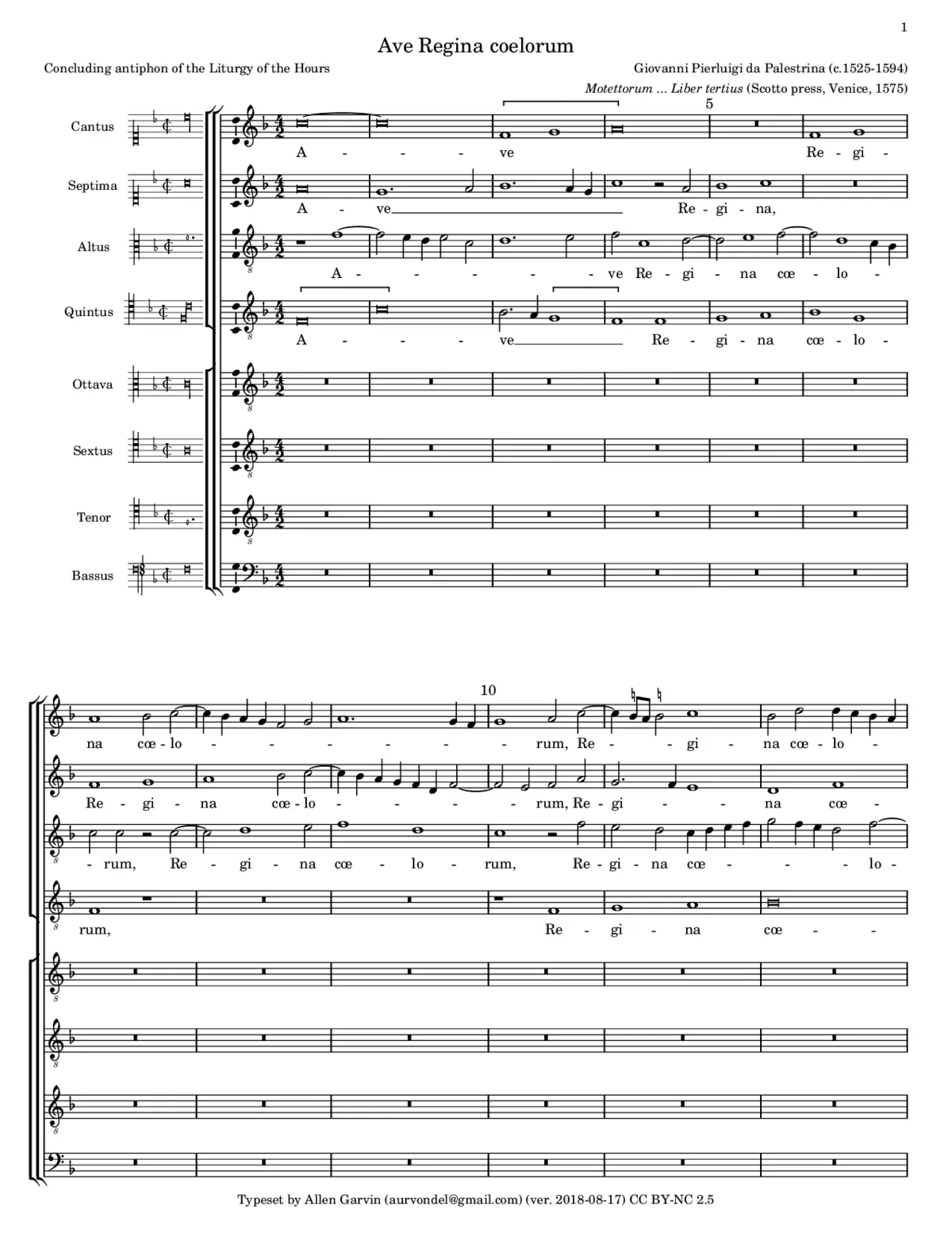 Ave Regina coelorum a 8 (1575) - Page 1