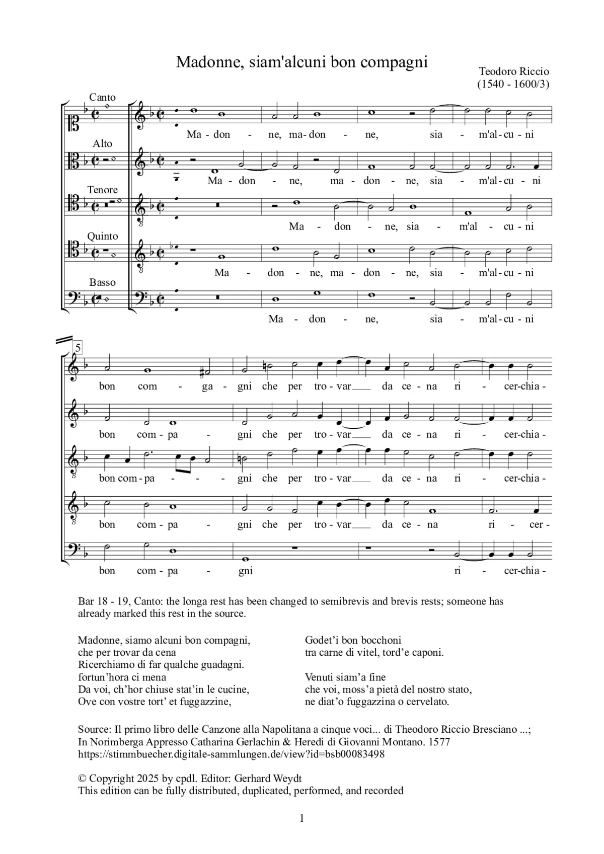 Madonne, siam'alcuni bon compagni - Page 1
