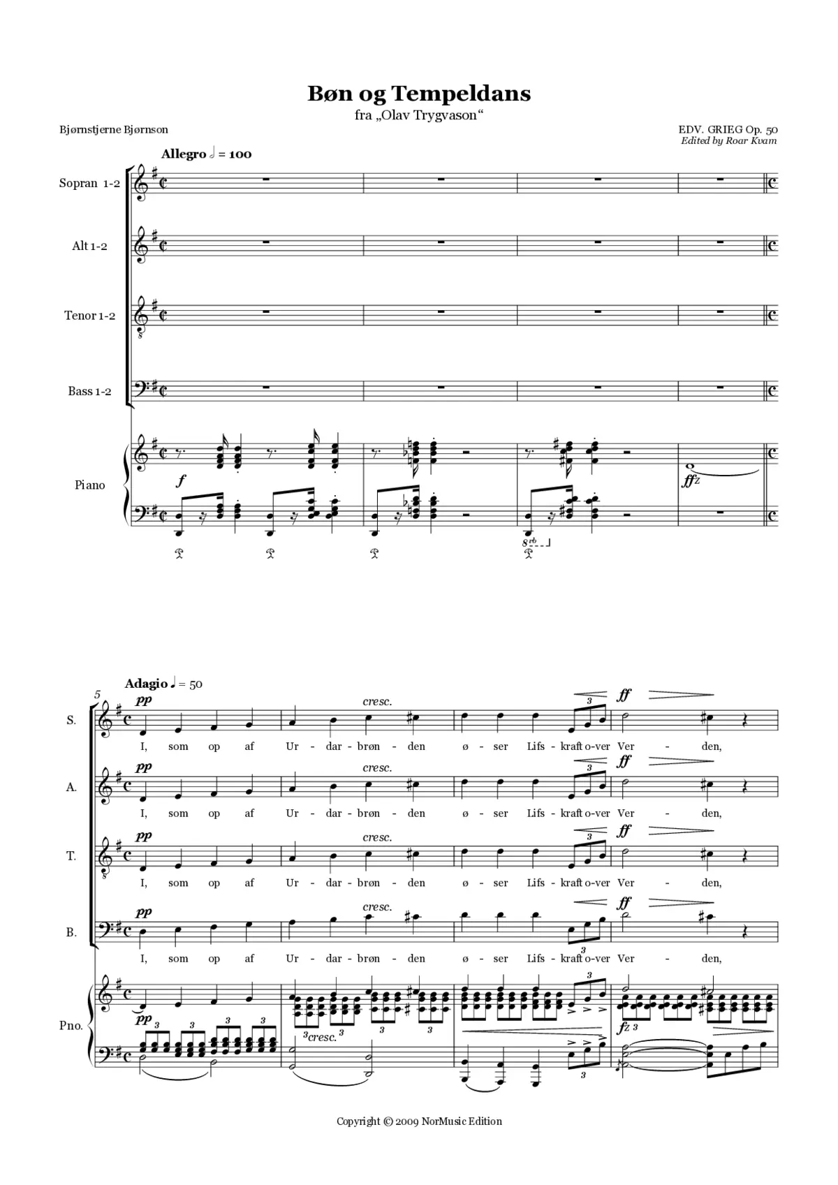 Bøn og Tempeldans (from 'Olav Trygvason', Op. 50) - Page 1