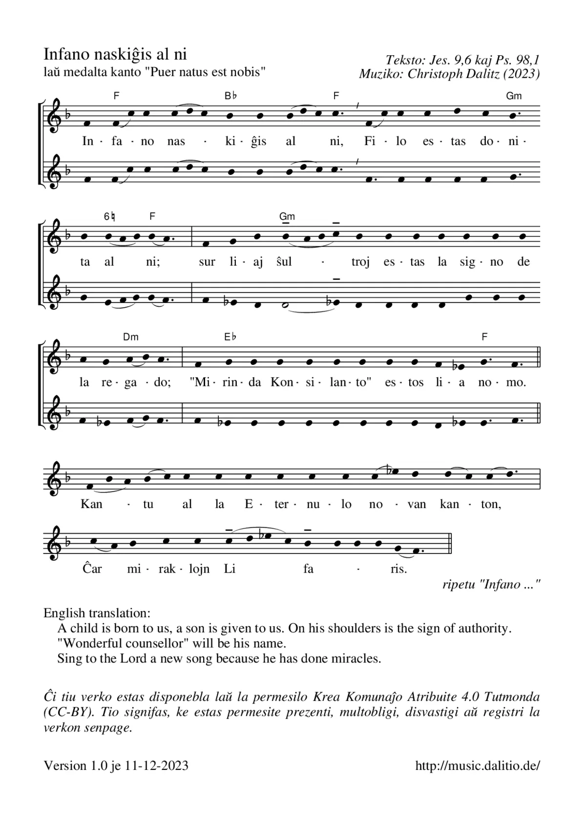 Infano naskiĝis al ni (Puer natus est nobis) - Page 1