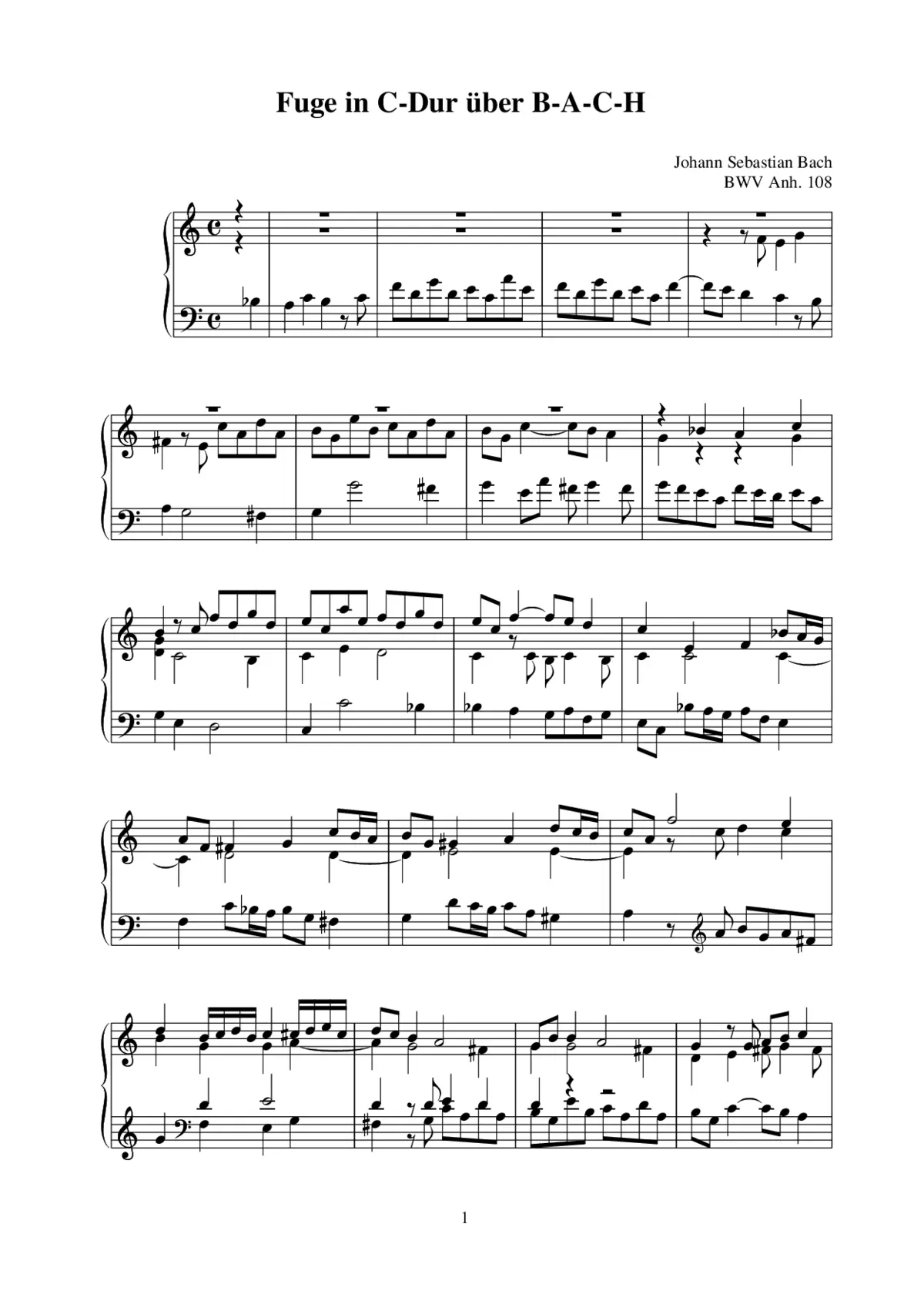 Fugue (on the theme 'B-A-C-H') in C major, BWV Anh.108 - Page 1