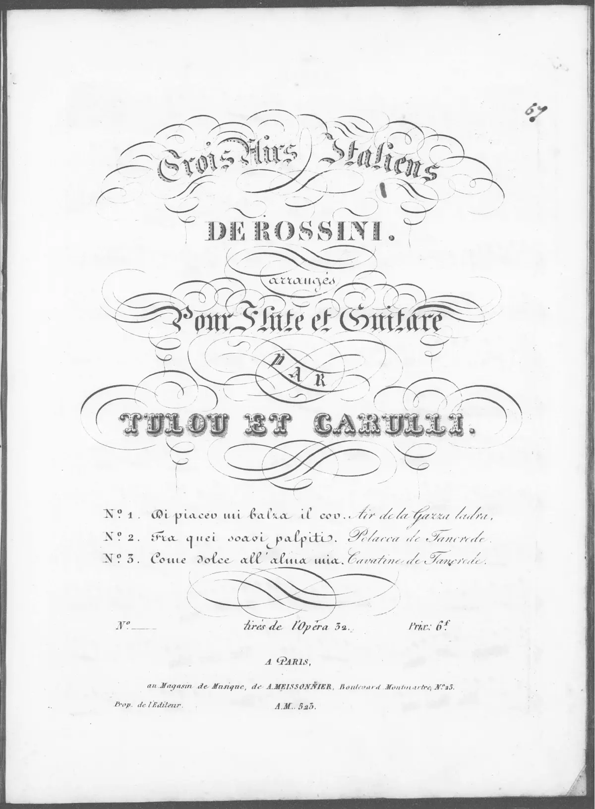 Trois airs italiens de Rossini arrangés pour flûte et piano - Page 1