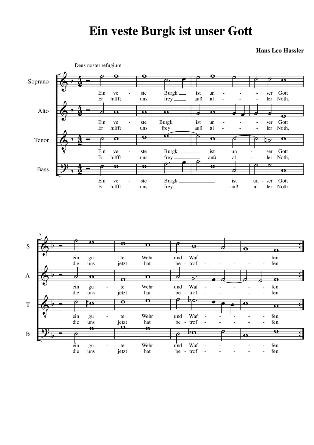 Ein veste Burgk ist unser Gott (homophonic) - Page 1