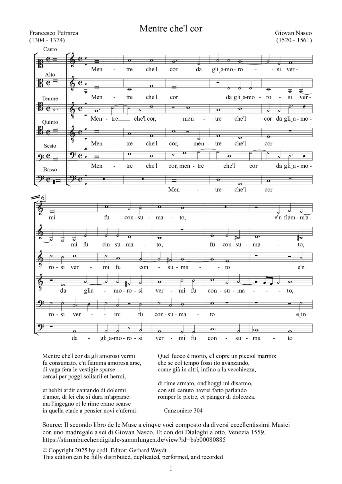 Mentre che'l cor - Page 1