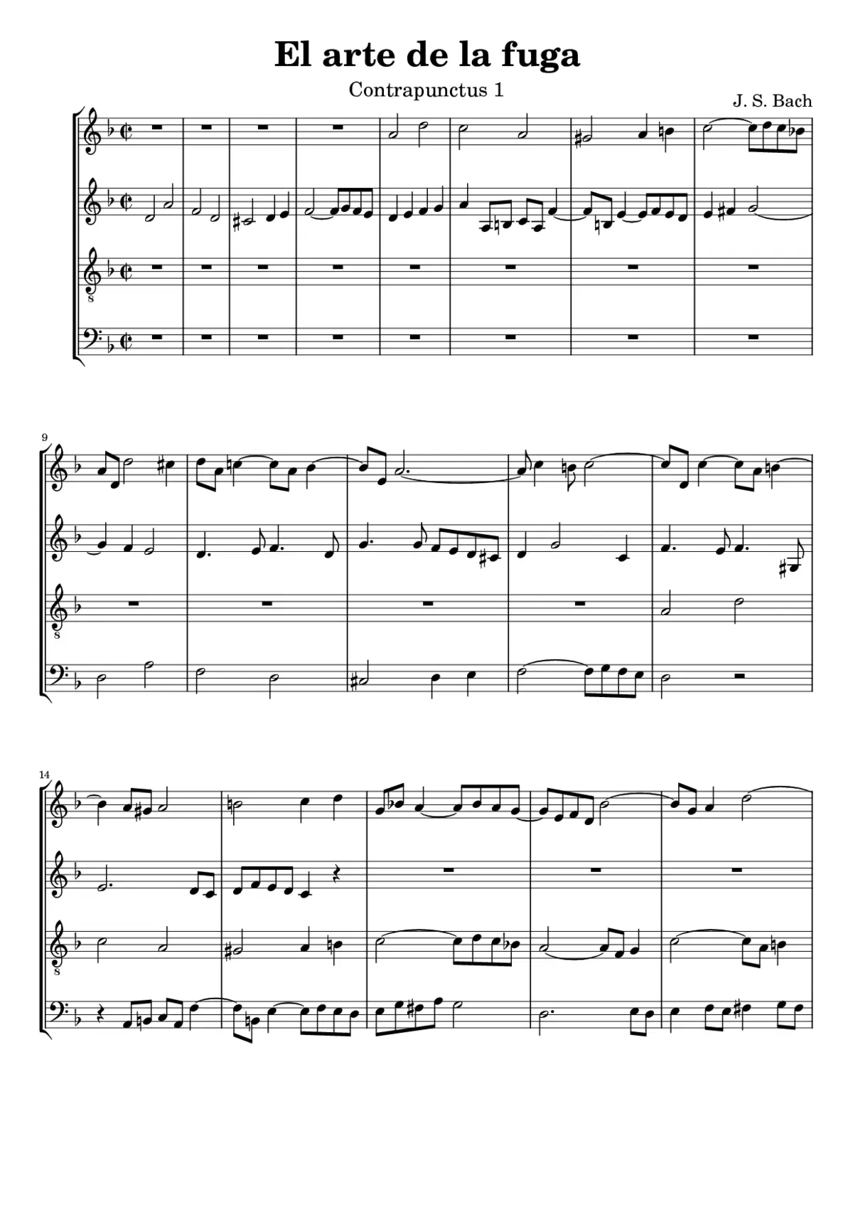 Johann Sebastian Bach - El arte de la fuga: Contrapunctus 1 - Page 1