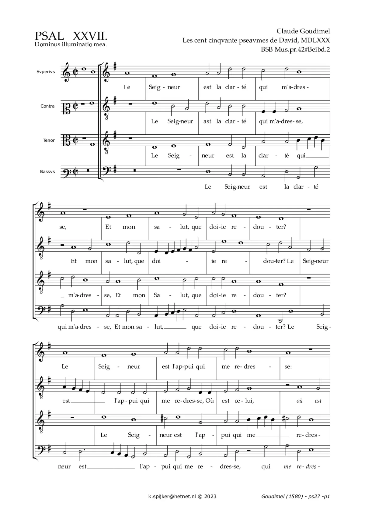 Le Seigneur est la clarté (Pseaume 27) - Page 1