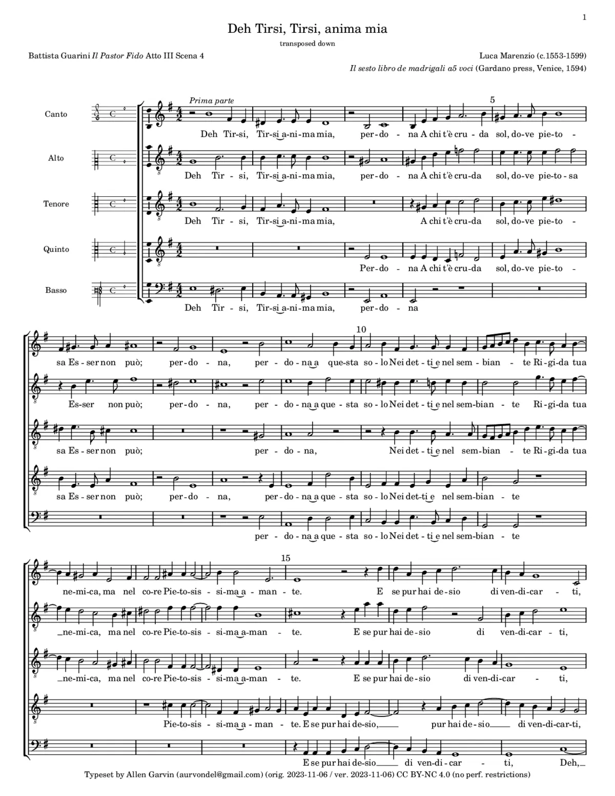 Deh Tirsi, anima mia - Page 1