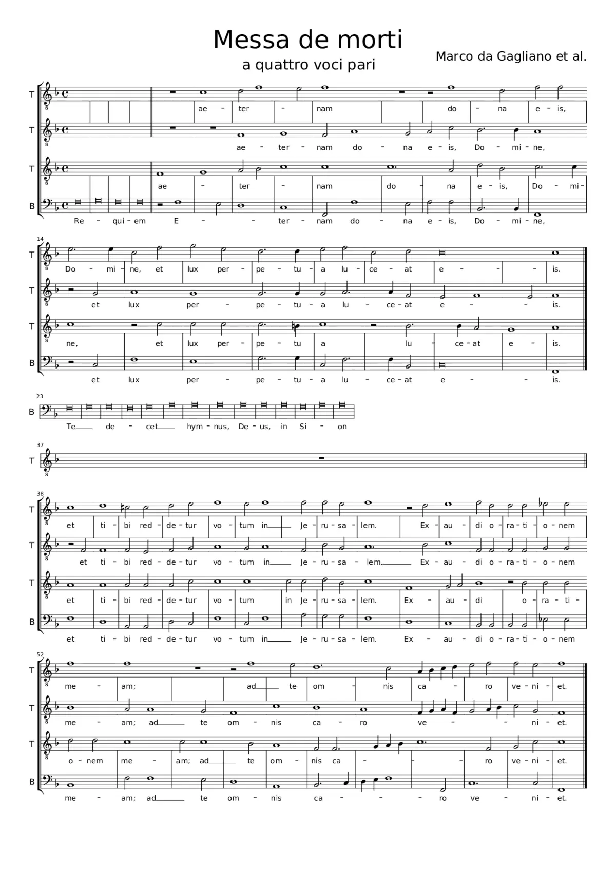 Messa de morti a quattro voci pari - Marco da Gagliano - Page 1