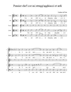 Pensier che'l cor mi strugg'agghiacci et ardi