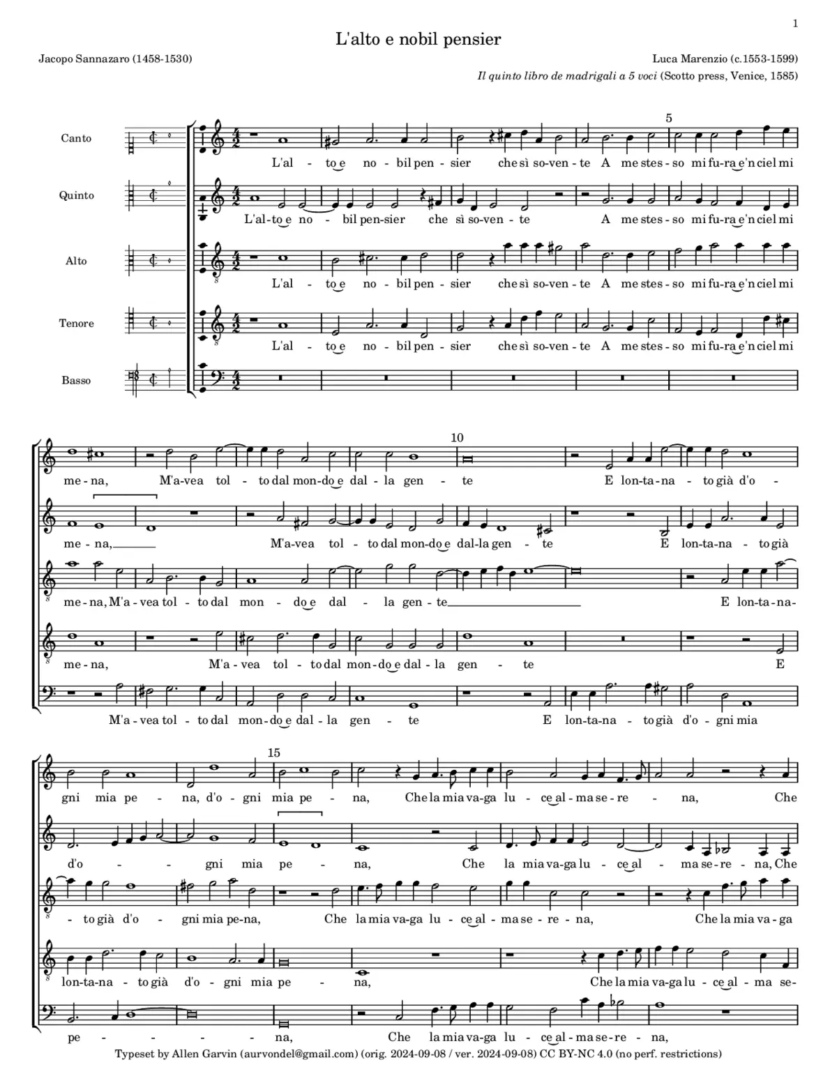 L'alto e nobil pensier - Page 1
