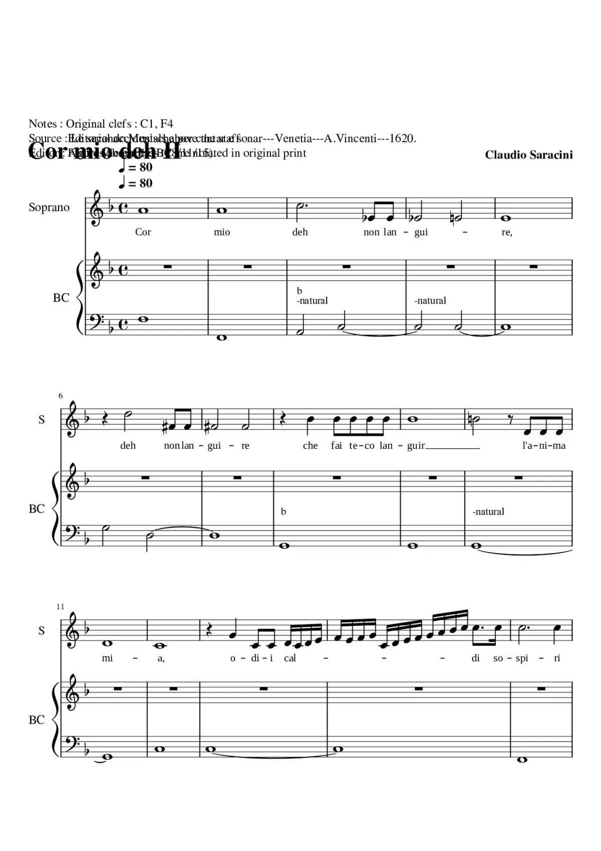 Cor mio deh non languire - Page 1