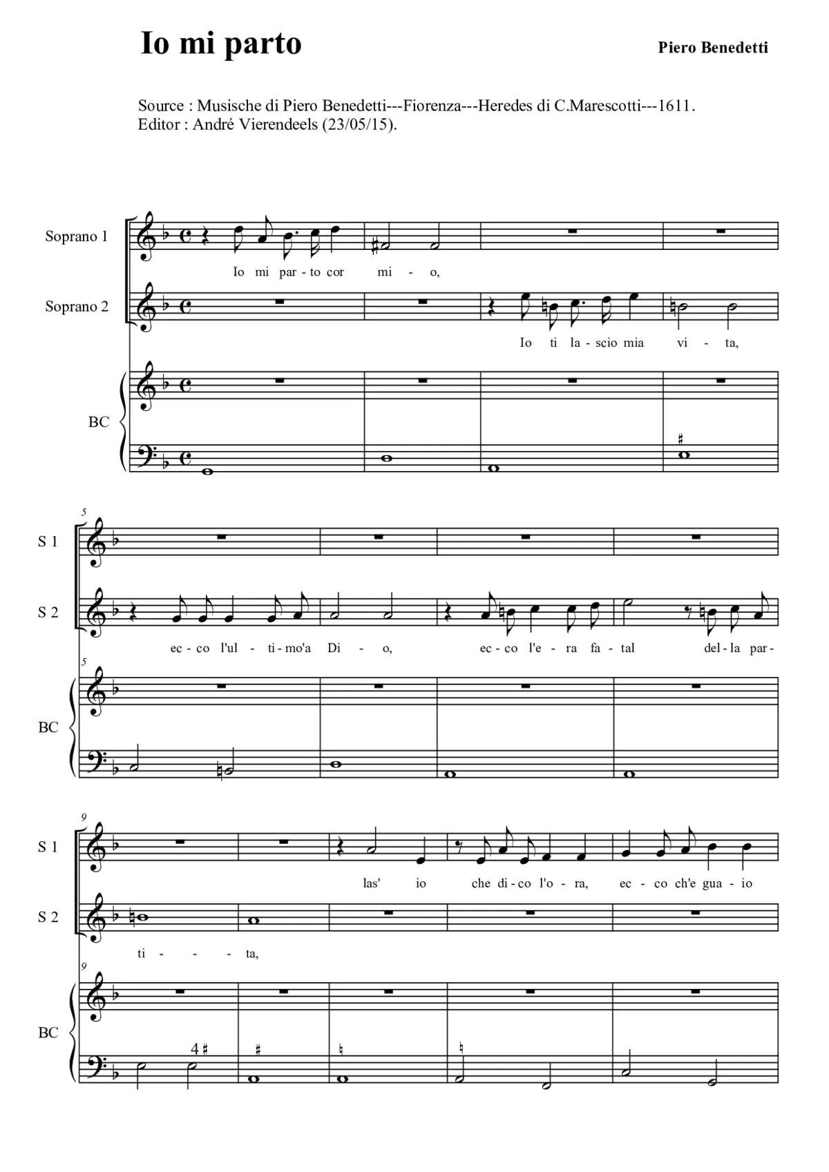 Io mi parto cor mio - Page 1