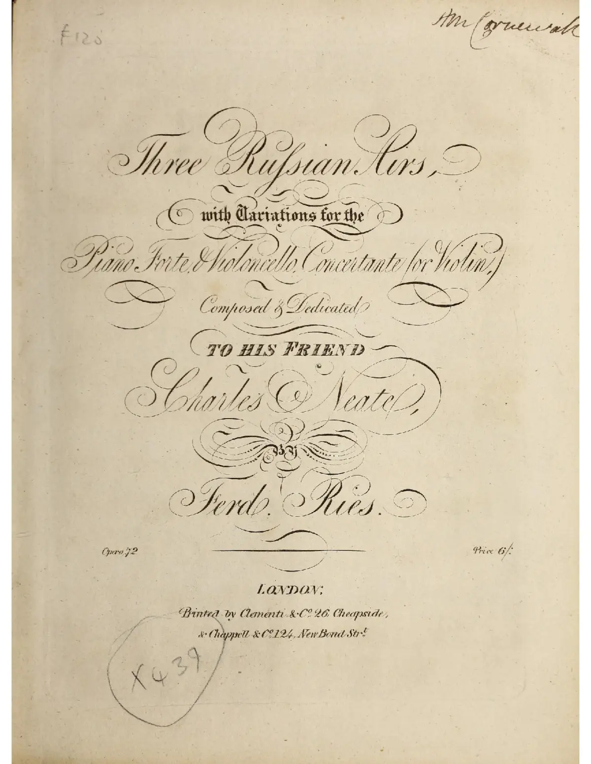 3 Airs russes variés pour le Pianoforte et Violoncelle ou Violon concertans - Page 1
