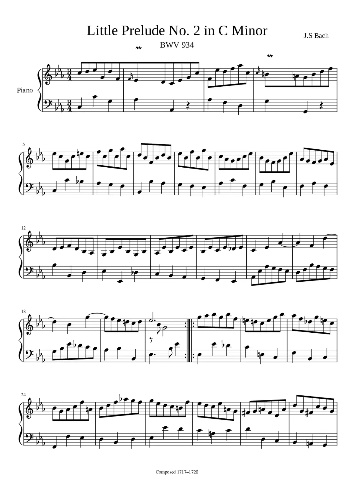 Prelude in C minor BWV 934 - Page 1